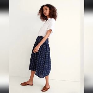 Madewell Pull-On Midi Skirt in Shibori Indigo Plaid Size M Cotton